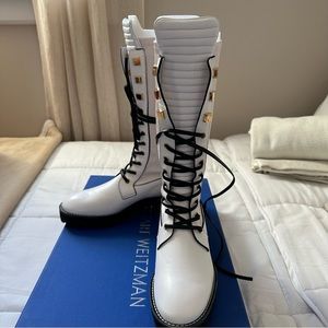 Stuart Weitzman Elspeth Combat Boots in Snow Turin Size 8 Brand New